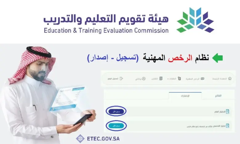 التسجيل في اختبار الرخصة المهنية